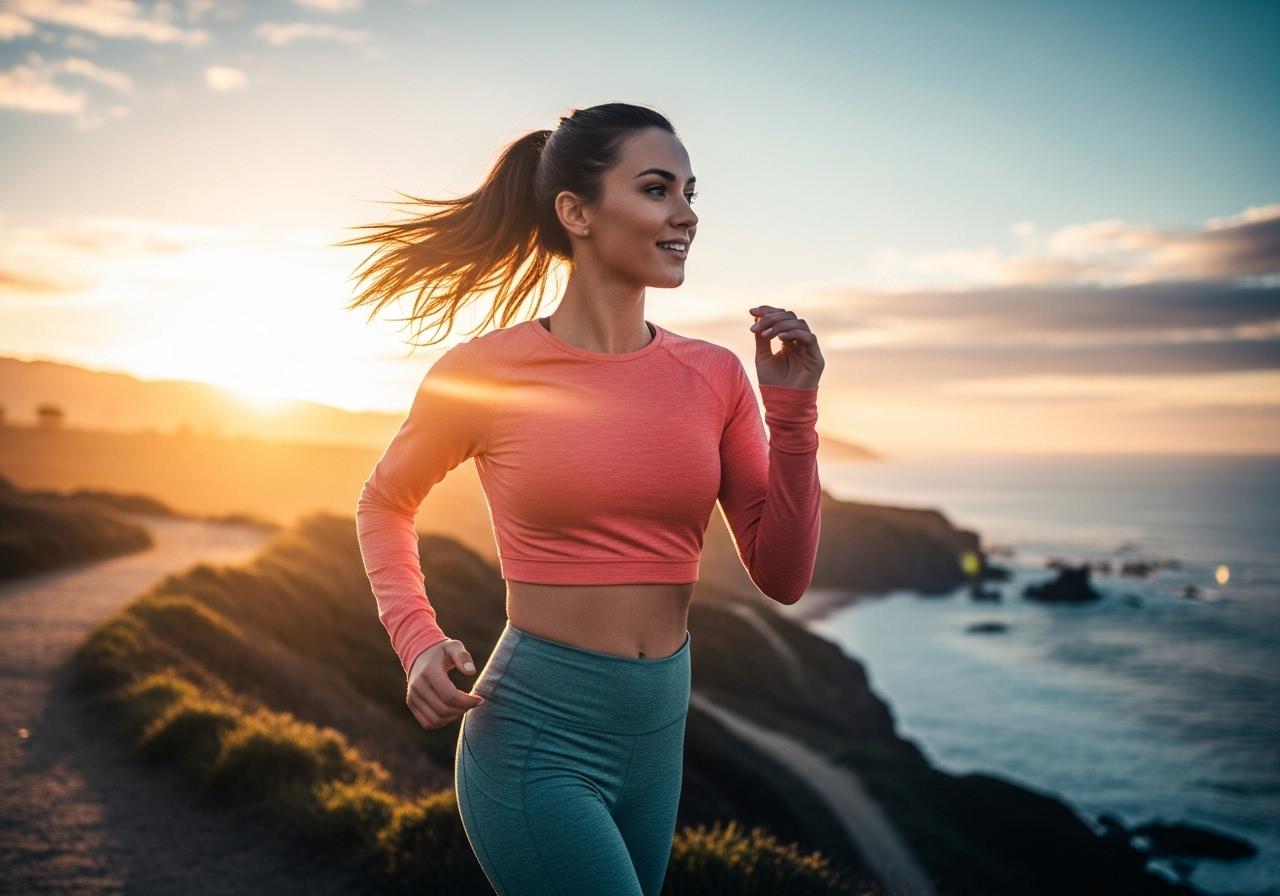Mujer corriendo al atardecer